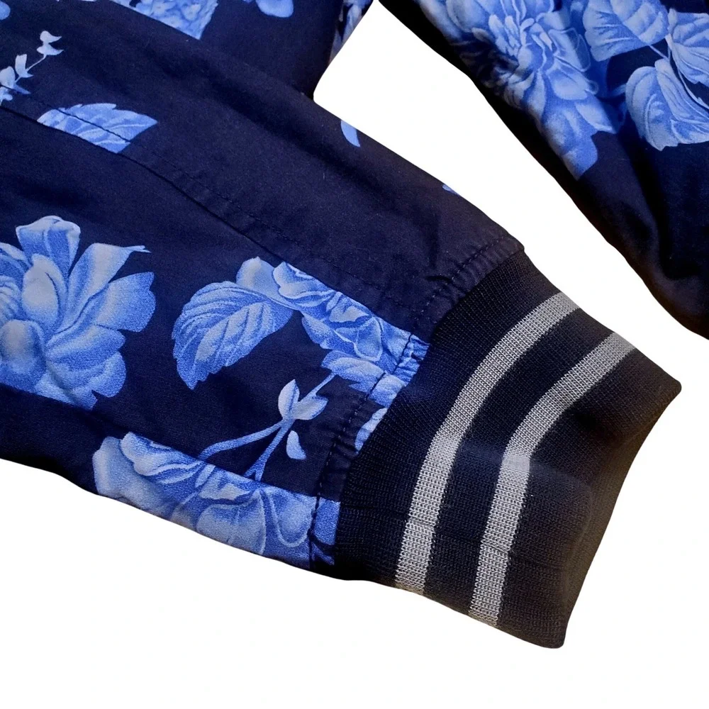 Gap Women Navy Blue‎ Floral Print Bomber Full Zip Jacket Lightweight Size XL